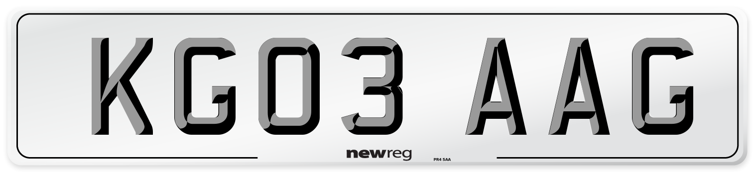 KG03 AAG Number Plate from New Reg